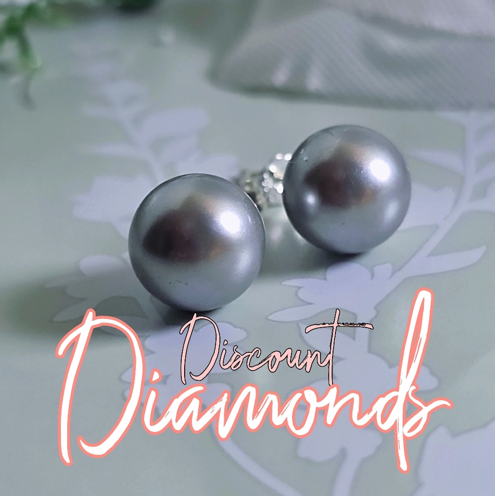 Light Gray (Silver) 10mm  South Sea Shell Pearl Stud Earrings 925 Silver